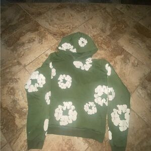 Green Hoodie with White Floral Design